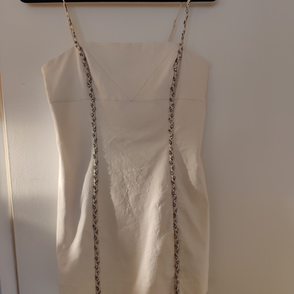 bebe Cream Mini Dress with Silver Accents